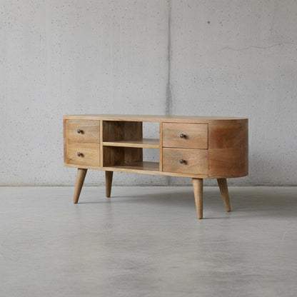 Wooden TV Media Unit with Drawers and Open Shelves