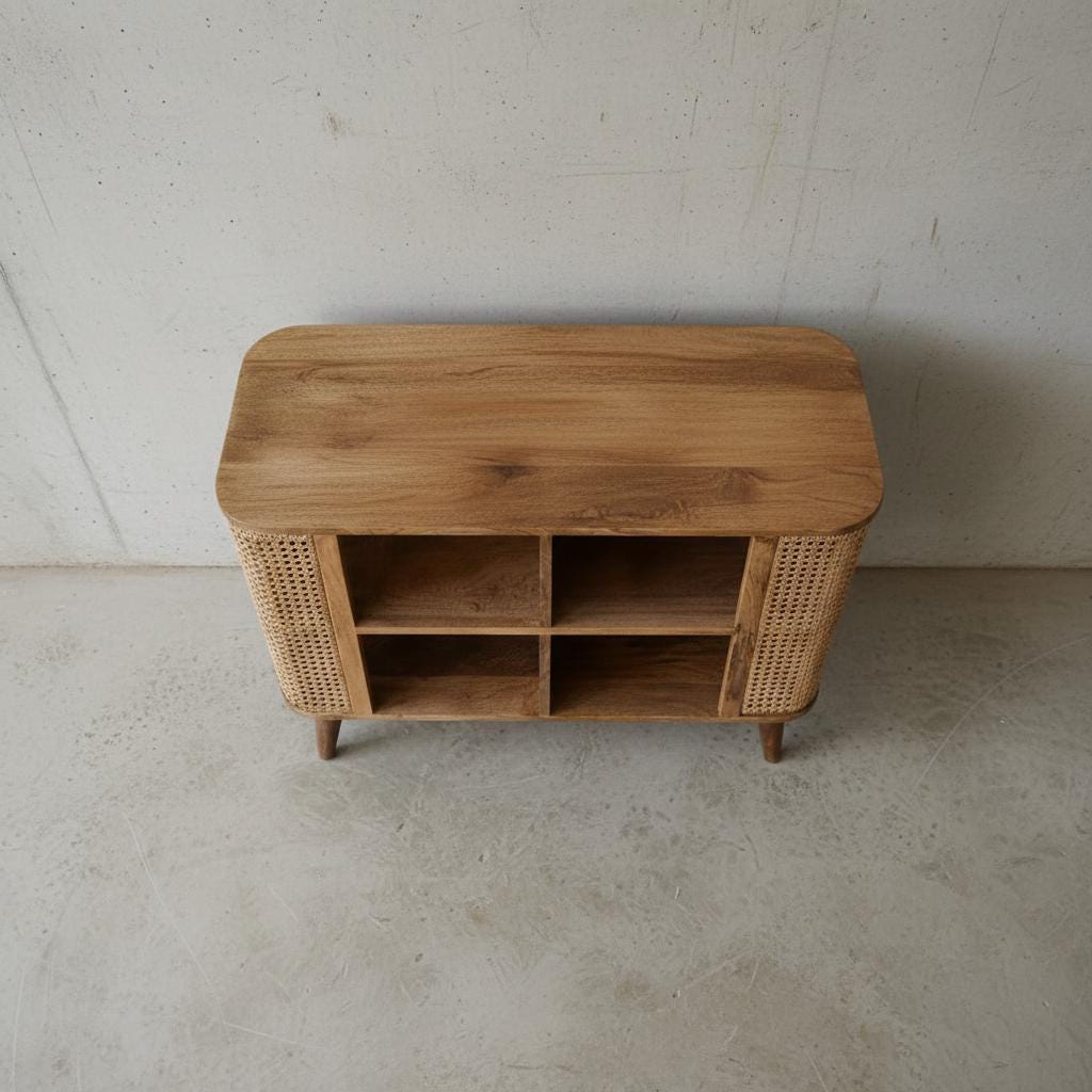 Open Wooden Storage Cabinet with Shelves for Indoor Use