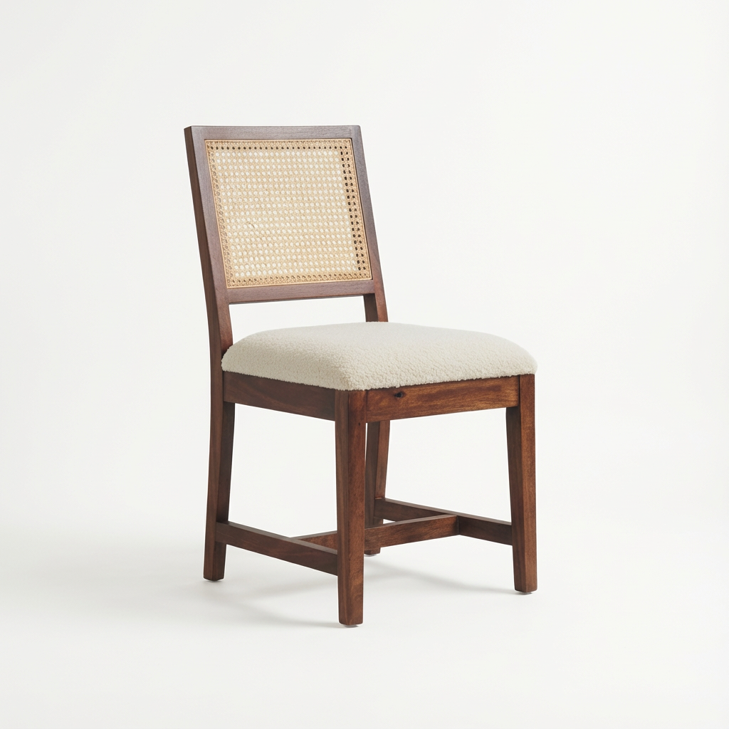 Upholstered Dining Chair with Rattan Backrest