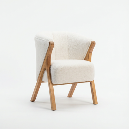 Upholstered Boucle Armchair with Wooden Legs for Indoor Use