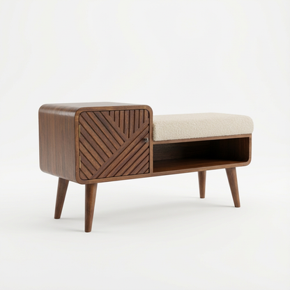 Upholstered Wooden Telephone Table with Shelf for Indoor Use