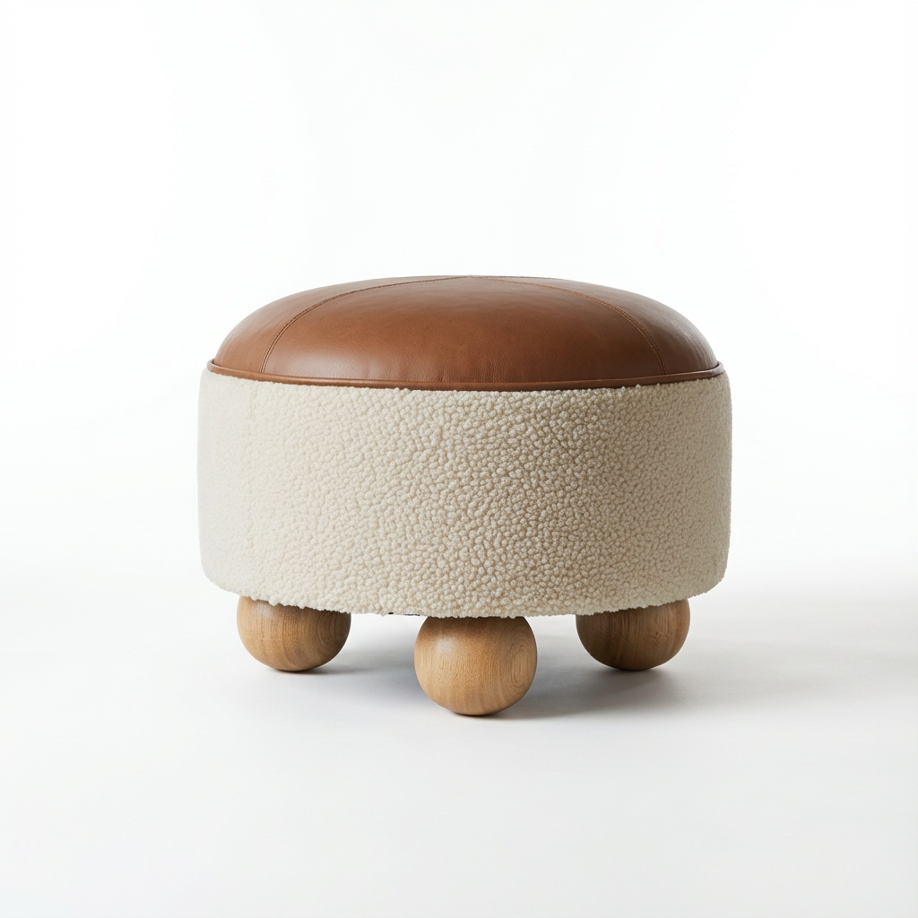 Upholstered Round Footstool for Indoor Use