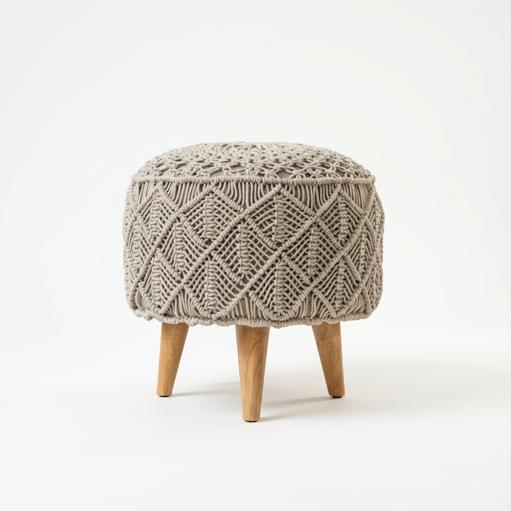 Upholstered Crochet Footstool for Indoor Use