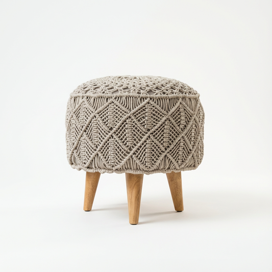 Upholstered Crochet Footstool for Indoor Use