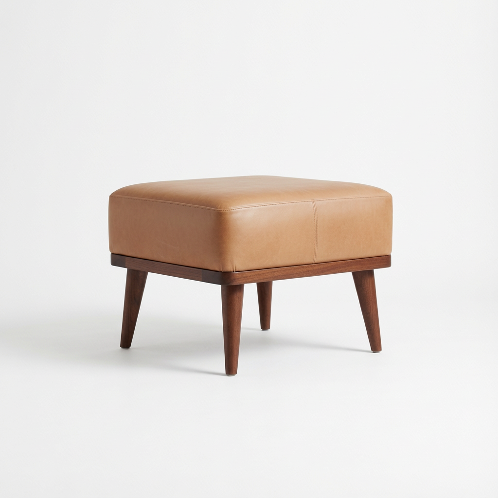 Leather Footstool with Wooden Legs for Indoor Use