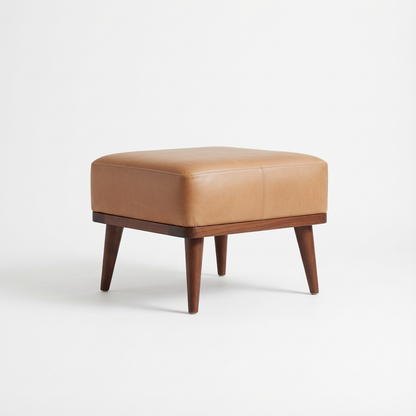 Leather Footstool with Wooden Legs for Indoor Use