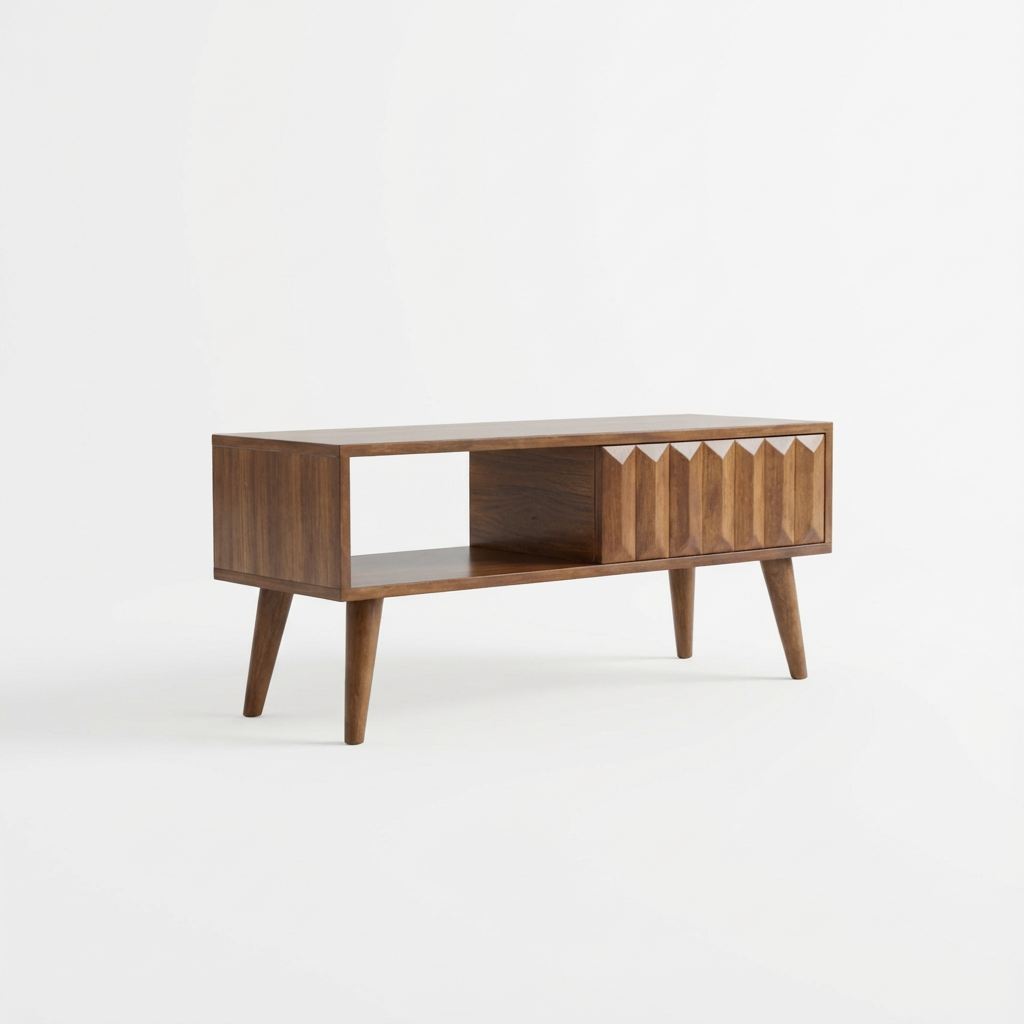 Wooden TV Media Unit with Sliding Door and Open Shelf