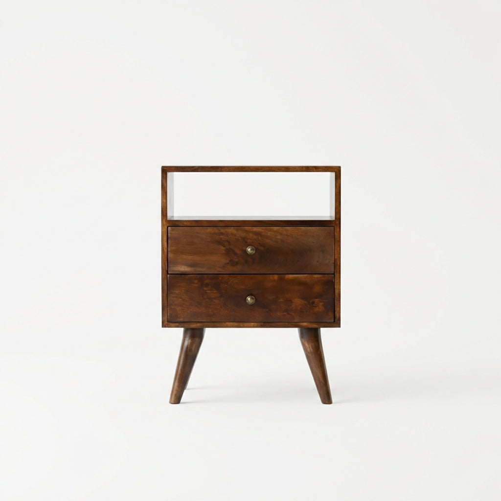 Wooden Bedside Table with Drawer and Open Shelf