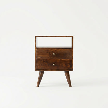 Wooden Bedside Table with Drawer and Open Shelf