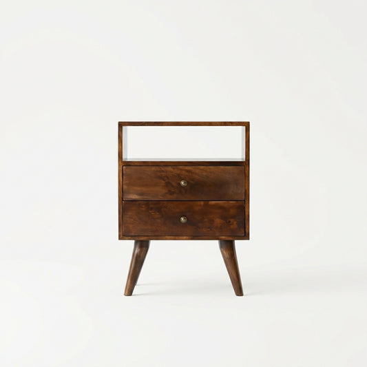 Wooden Bedside Table with Drawer and Open Shelf