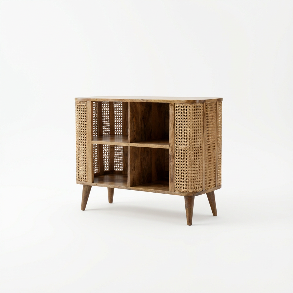 Open Wooden Storage Cabinet with Shelves for Indoor Use