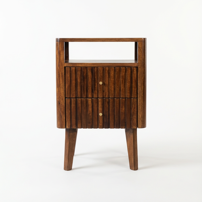 Wooden Bedside Table with Two Drawers and Open Shelf