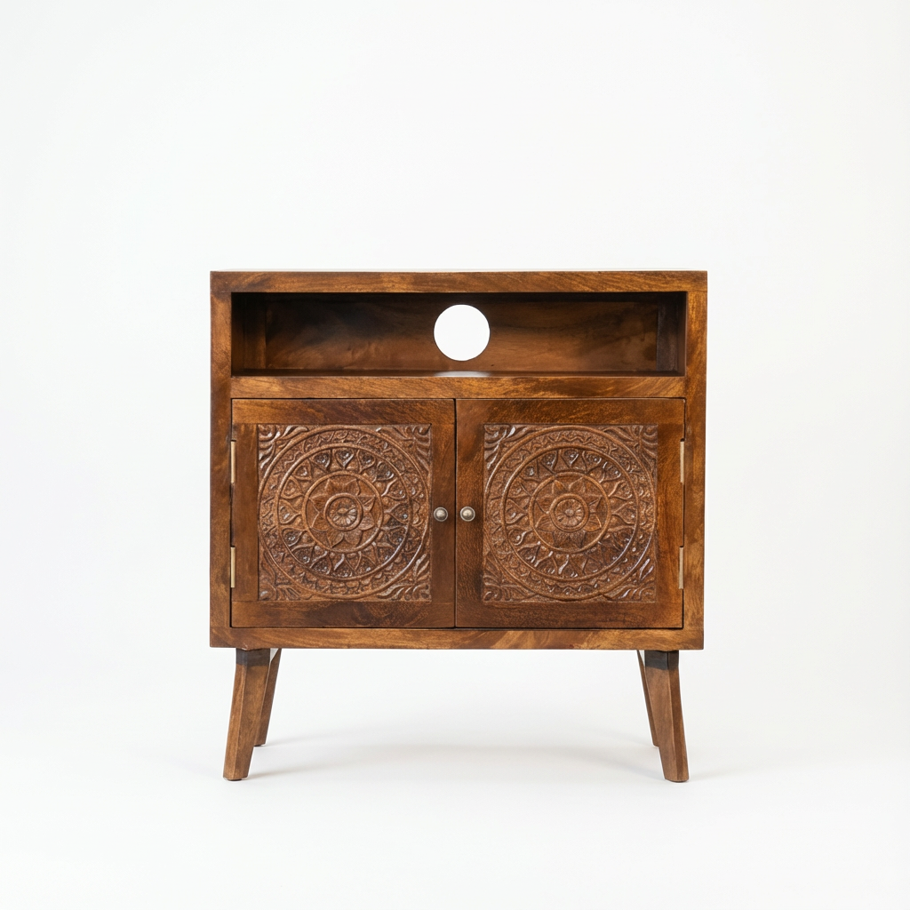 Wooden Storage Cabinet with Open Shelf and Doors