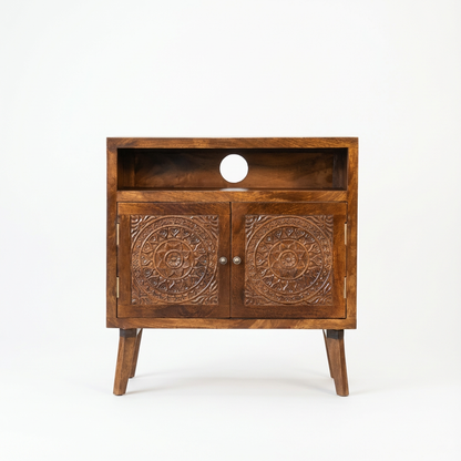 Wooden Storage Cabinet with Open Shelf and Doors