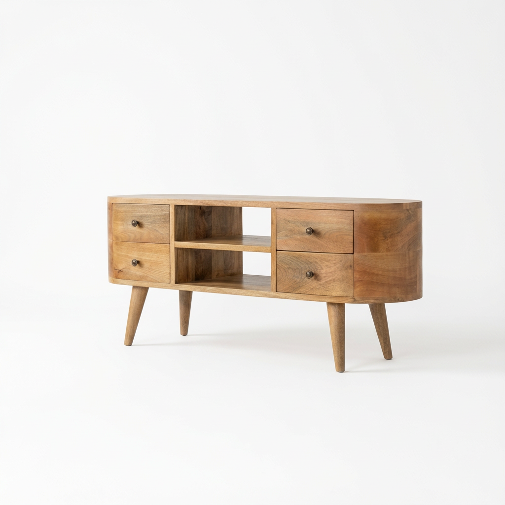 Wooden TV Media Unit with Drawers and Open Shelves