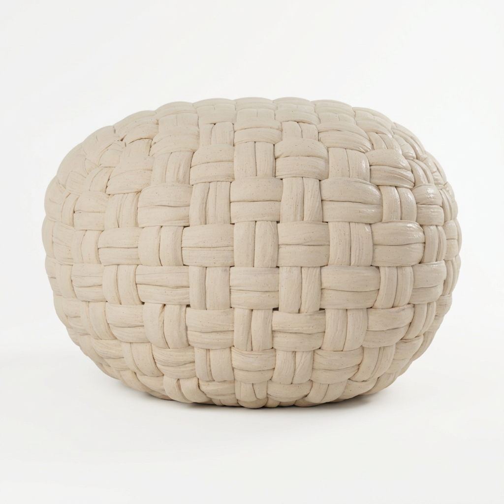 Woven Natural Fiber Pouf for Indoor Seating or Foot Support