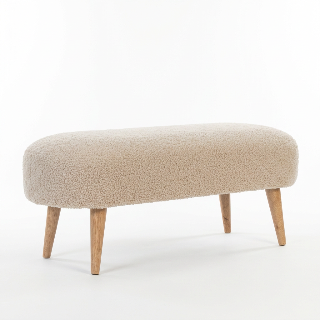 Upholstered Fabric Bench with Wooden Legs for Indoor Use