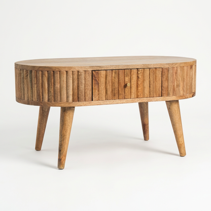 Oval Wooden Storage Cabinet with Doors and Tapered Legs