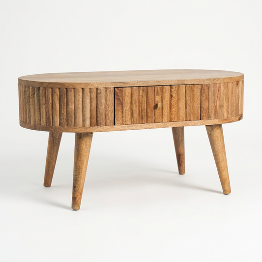 Oval Wooden Storage Cabinet with Doors and Tapered Legs